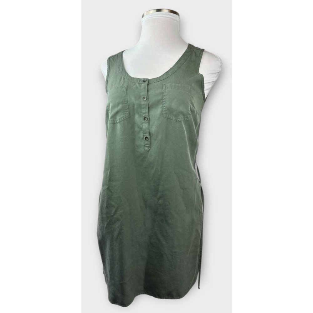 NWT Eddie Bauer Lightweight Tencel Dress Button Tie Belt Sleeveless Green Sz 12 - Picture 2 of 15
